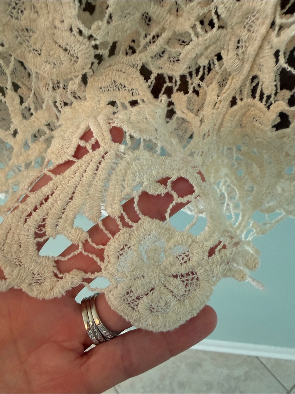 Cream Floral Crochet Lace Top Sheer Cottagecore Boho Fairy Festival Blouse - Picture 5 of 9